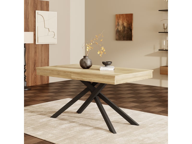  Table à manger extensible 140180 x 80 x 76 cm, 6 à 8 personnes, mdf effet chêne et pieds métal Fay Lum - Conforama D