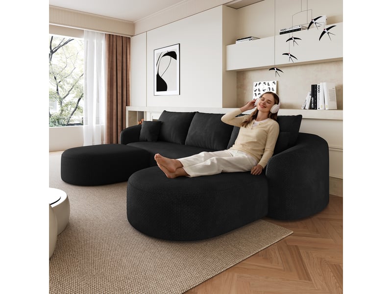  Canapé d’angle modulable en u – 100 % mousse compressée – sans montage – 266 cm – noir  - Conforama E