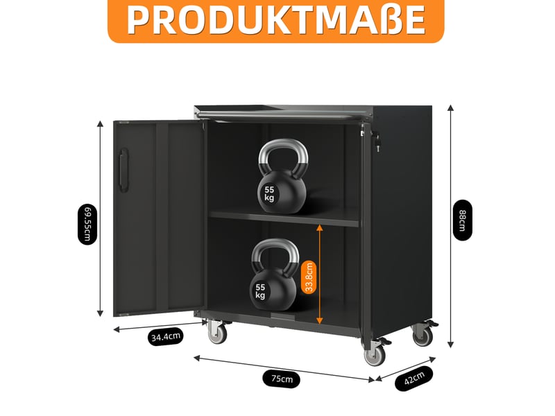  Armoire à outils mobile 75 x 42 x 88 cm noire en métal, étagères réglables et serrure pour atelier  - Conforama C