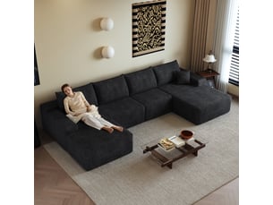 Canapé d’angle en l noir, 340 × 175 × 83 cm, configuration en l avec méridienne, espace de détente généreux, assise accueillante