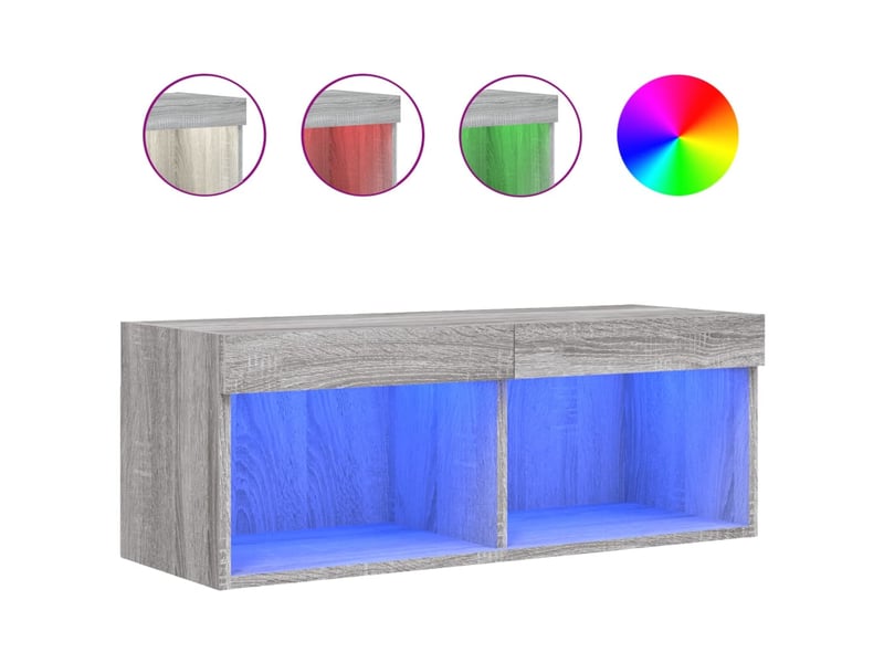  Meuble tv - banc tv - meuble de rangement avec lumières led sonoma gris 80x30x30 cm  - Conforama A