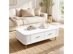 Table basse 105x51x38 cm avec 4 tiroirs, bords arrondis, mdf, blanc