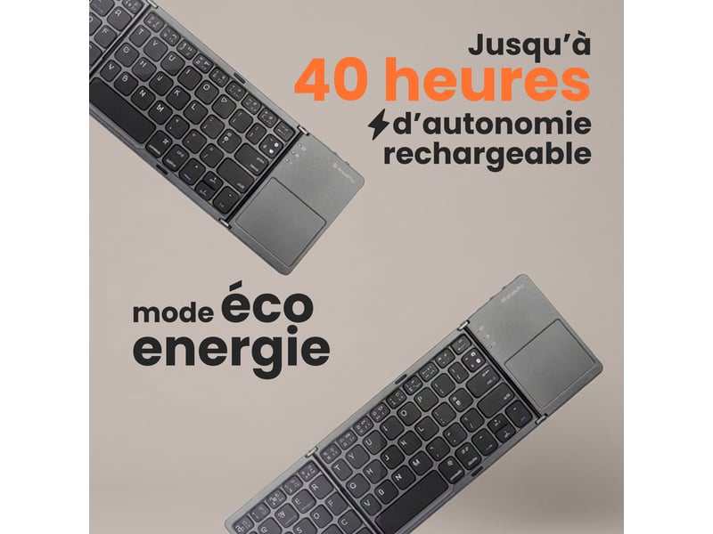  Xtrememac clavier bluetooth qwerty pliable avec touchpad rechargeable sans fil pour macbook ipad iphone pc android windows batterie 40h portable compact - gris  - Conforama D