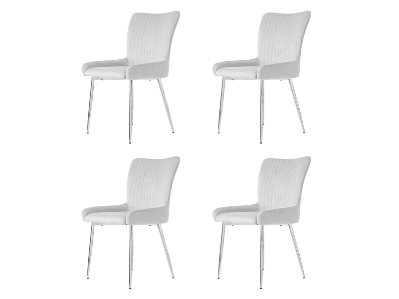 Lot de 4 chaises de salle à manger en velours gris avec pieds en métal argenté - Conforama A