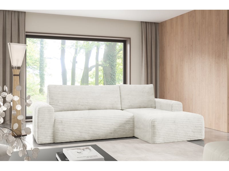  Canapé d'angle convertible en velours côtelé sontii creme  - Conforama B
