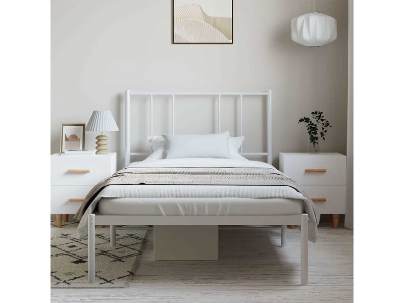  Lit simple- lit adulte -  cadre de lit métal sans matelas et tête de lit blanc 100x200 cm  - Conforama B