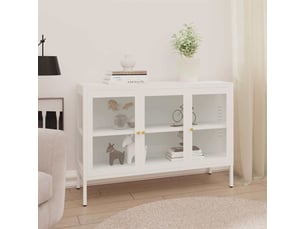 Buffet - bahut - meuble de rangement blanc 105x35x70 cm acier et verre