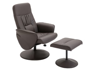 Ensemble fauteuil 2 pièces, fauteuil avec repose-pieds, fauteuil inclinable avec repose-pieds, réglable en hauteur, dossier inclinable, marron