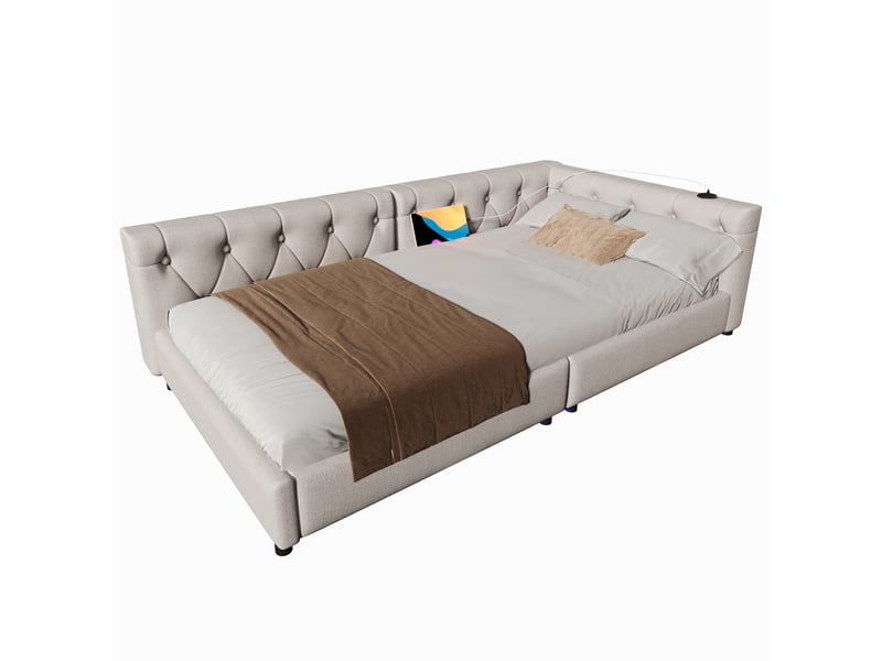  Lit banquette en lin beige 90x200 cm avec sommier - éclairage led 7 couleurs et ports usbtype-c  - Conforama A