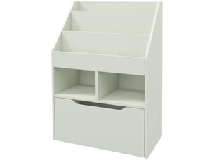 Bibliothèque enfant vert clair, tiroir, 3 étagères et 2 niches ouvertes, rangement, 60x29,9x90 cm