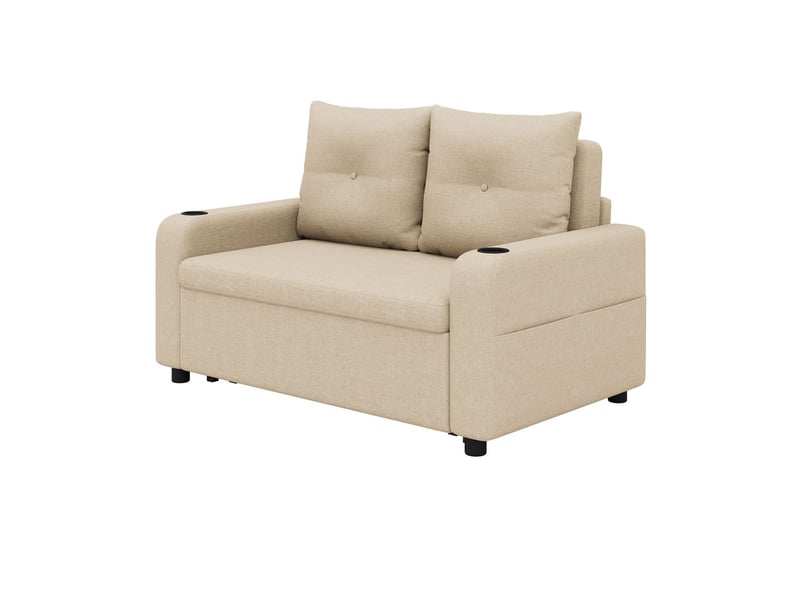  Canapé-lit fonction sommeil couchage d'appoint format 3-en-1 canapé extensible porte-gobelet poches latérales coussins inclus port usb coloris beige  - Conforama A