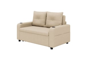 Canapé-lit fonction sommeil couchage d'appoint format 3-en-1 canapé extensible porte-gobelet poches latérales coussins inclus port usb coloris beige