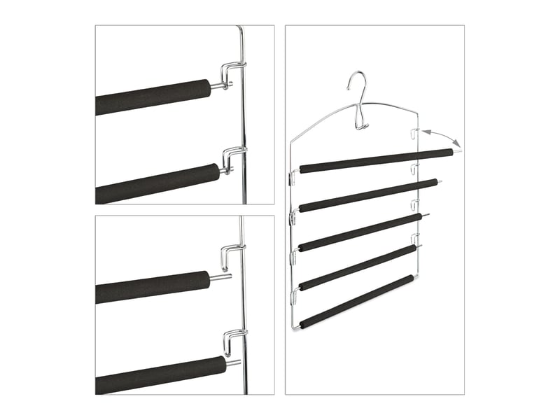  Lot de 3 cintres multiples pratiques pour pantalons jupes 44,5 x 37 x 2,5 cm en fer chromé noir 13_0006738  - Conforama C