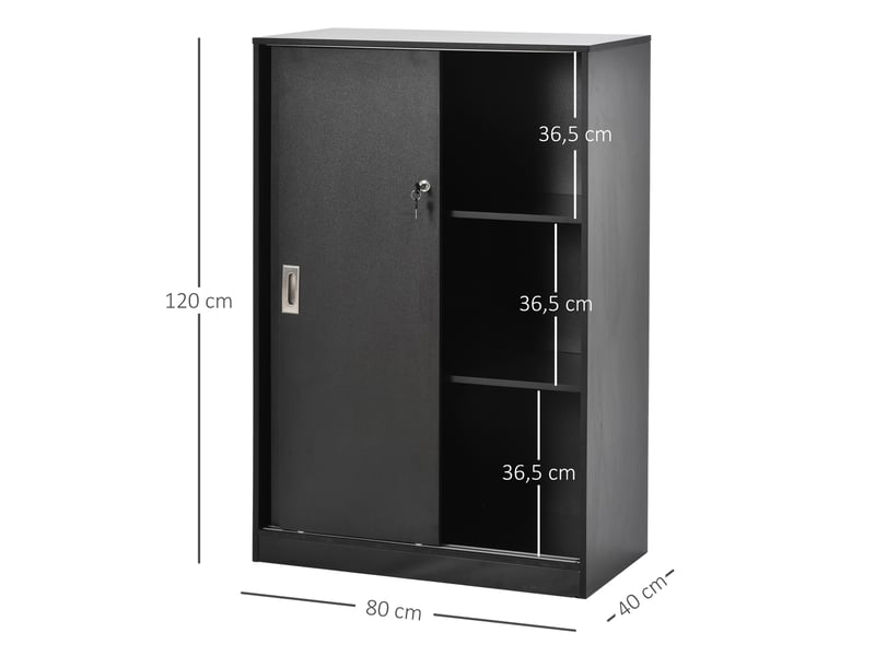  Armoire de bureau 2 portes coulissantes verrouillables dim. 80l x 40l x 120h cm noir 2 étagères panneaux particules  - Conforama C