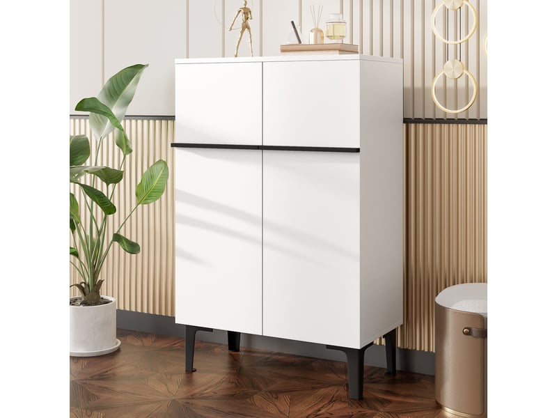  Meuble à chaussures 60x34,5x95 cm, 2 portes et étagères réglables, grand rangement, rangement pour entrée et couloir - noir et blanc  - Conforama E