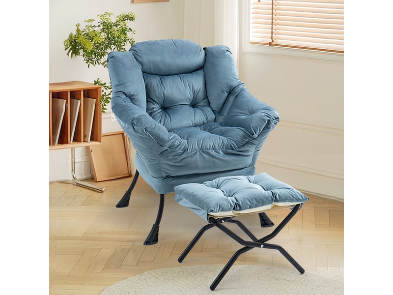  Fauteuil de détente 1 place avec appuie-tête, métal, bleu clair  - Conforama B