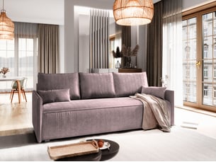 Canapé droit convertible <strong>MASSENO</strong> <strong></strong> 3 places Velours côtelé violet avec coffre de rangement