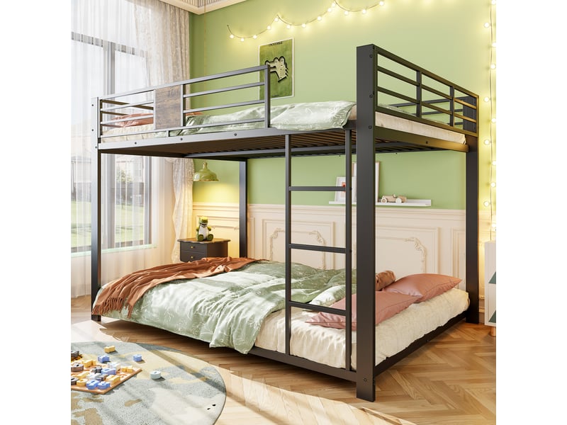 Lit superposé bas 140x200 cm, hauteur 145 cm, échelle réversible avec marches antidérapantes, garde-corps, structure en métal, noir OMNIGLINT TRADING LTD - Conforama B