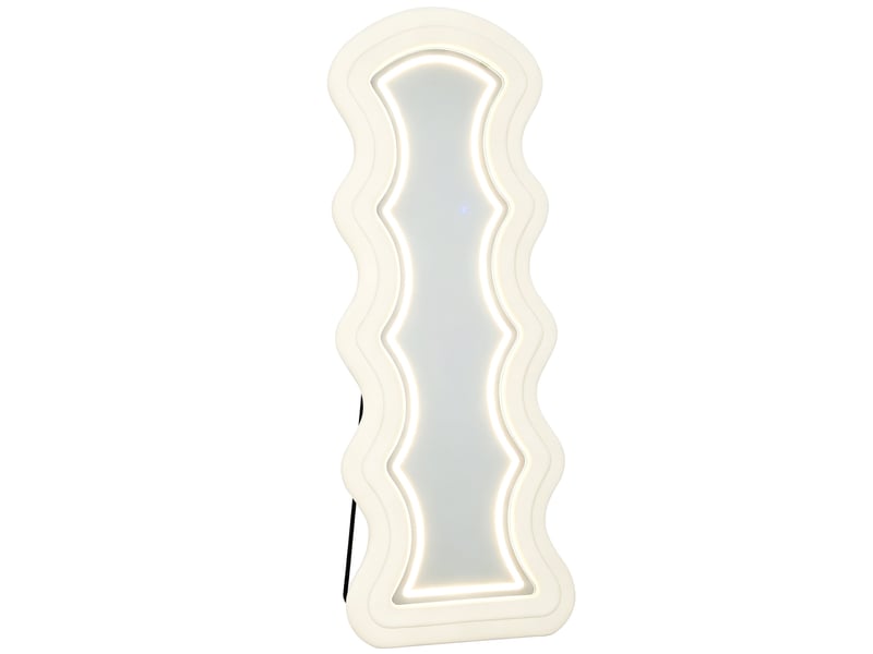  Miroir pleine longueur ondulé 160 x 60 cm, led 3 couleurs, cadre effet velours, verre trempé hd, crème  - Conforama A