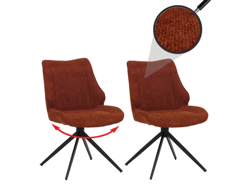 Lot de 2 chaises de salle à manger pivotantes à 180° avec retour automatique et protections de sol réglables tissu chenille brun rouge et fer 04_0009418 - Conforama B