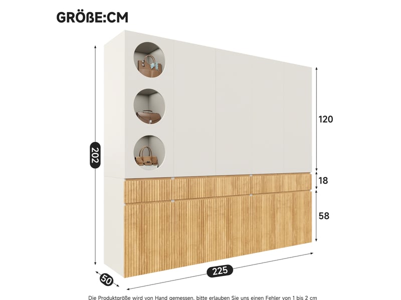  Armoire 10 portes 225x50x202 cm, 2 penderies, 3 tiroirs, mdf et panneaux de particules, chêne clair  - Conforama C