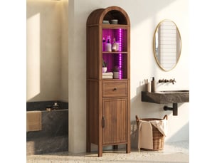 Armoire de salle de bains haute 163 cm en mdf bois foncé avec led rgb et porte réversible, rangement optimisé
