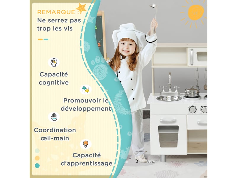 Cuisine bois jeu d'imitation - cuisine enfant - nombreux accessoires & rangements inclus - mdf pin blanc chêne clair - Conforama E