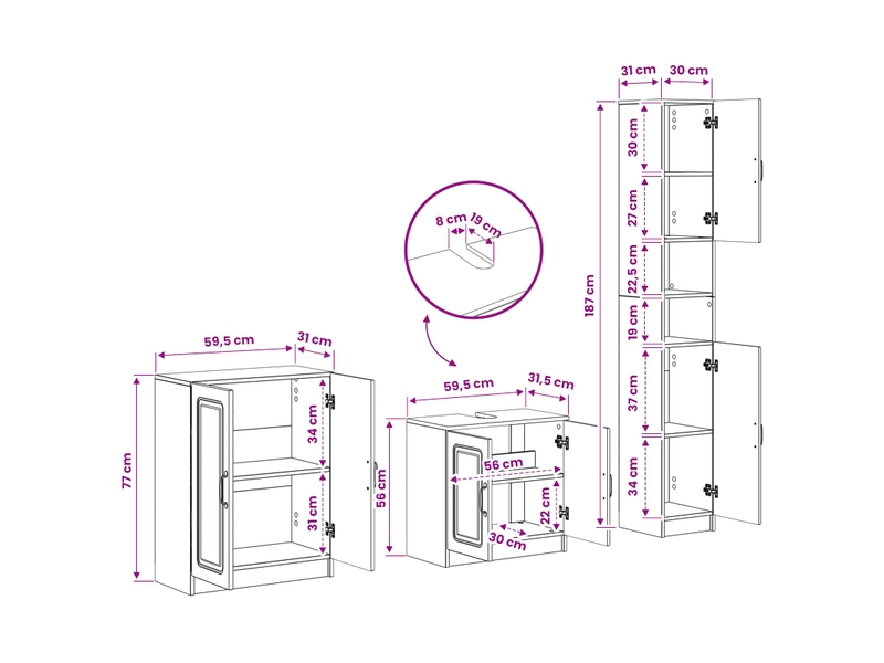  Ensemble de meuble de salle de bain 3 pièces utrecht chêne fumé cf63512  - Conforama E