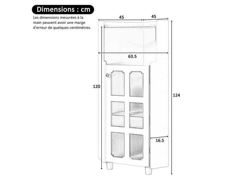  Vitrine d'angle avec 2 portes vitrées, niche ouverte, led pilotée par application, en mdf blanc, 63,5 × 124 cm  - Conforama E