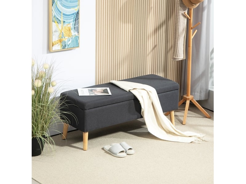  Banc coffre 110x39x45 cm, banc de lit moderne, pieds en bois, rectangulaire, chambre et salon, polyester, gris foncé  - Conforama D