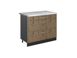 Vicco meuble cuisine, chêne artisananthracite, 100cm plan de travail marbre