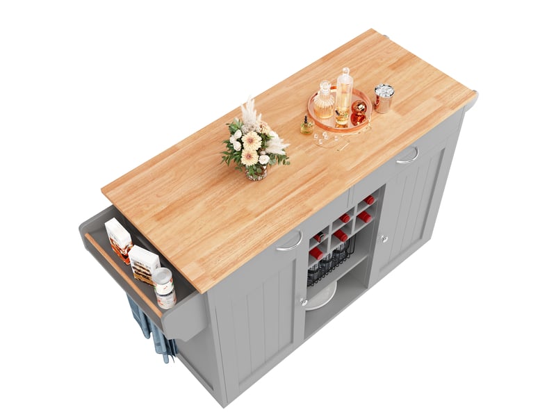  Desserte 102x45x92 cm îlot de cuisine avec 2 tiroirs et roulettes, gris et bois  - Conforama E