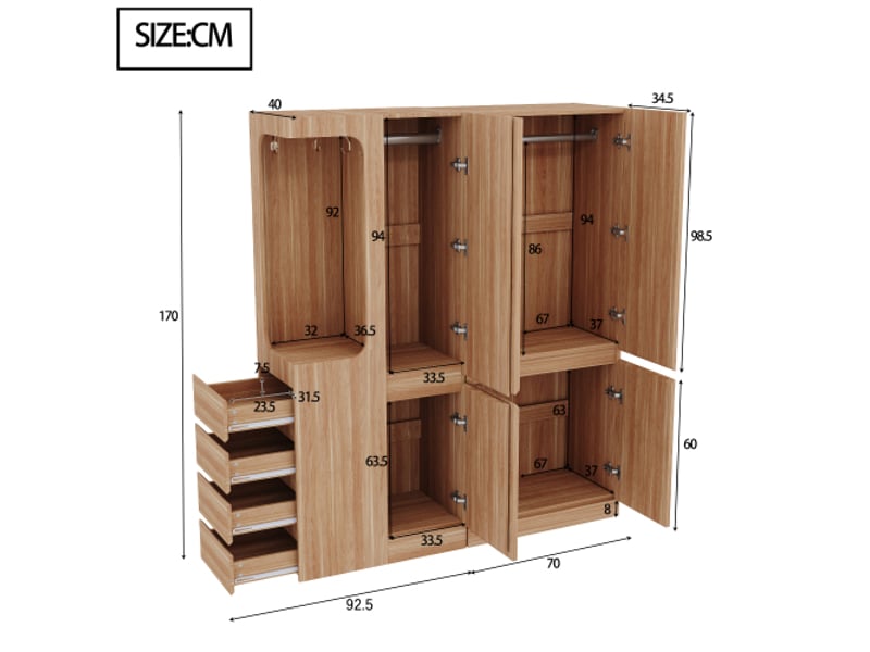  Garde-robe xxl 140x40x170 cm – penderie ouverte, tiroirs et rangements, bois côté gauche  - Conforama C