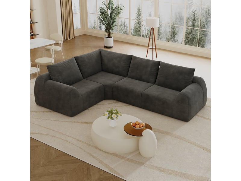  Canapé droit 3 places en mousse haute élasticité sans montage  - assise souple, chenille gris foncé 267 cm  - Conforama B