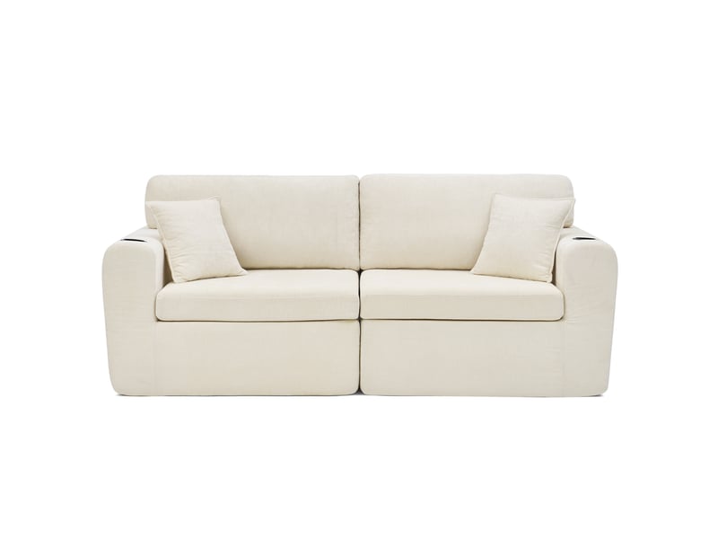  Canapé droit 2 places avec usb, poches latérales et porte-gobelets  - coussins, chenille - beige  - Conforama A