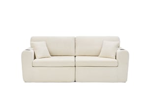 Canapé droit 2 places avec usb, poches latérales et porte-gobelets  - coussins, chenille - beige