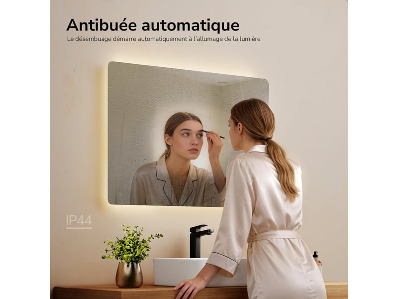 Emke miroir led salle de bain rétroéclairé 50x70 cm, interrupteur tactile, anti-buée, fonction mémoire, 3 couleurs - Conforama C