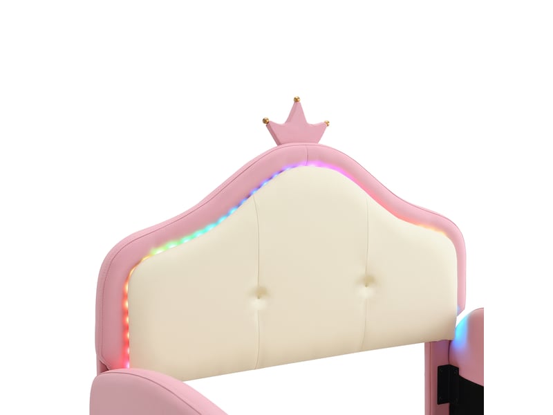 Lit simple pour enfant 90 x 200 cm, avec bande lumineuse led à plusieurs modes, équipé d'un petit toboggan et d'un escalier, en pu, rose + beige - Conforama W