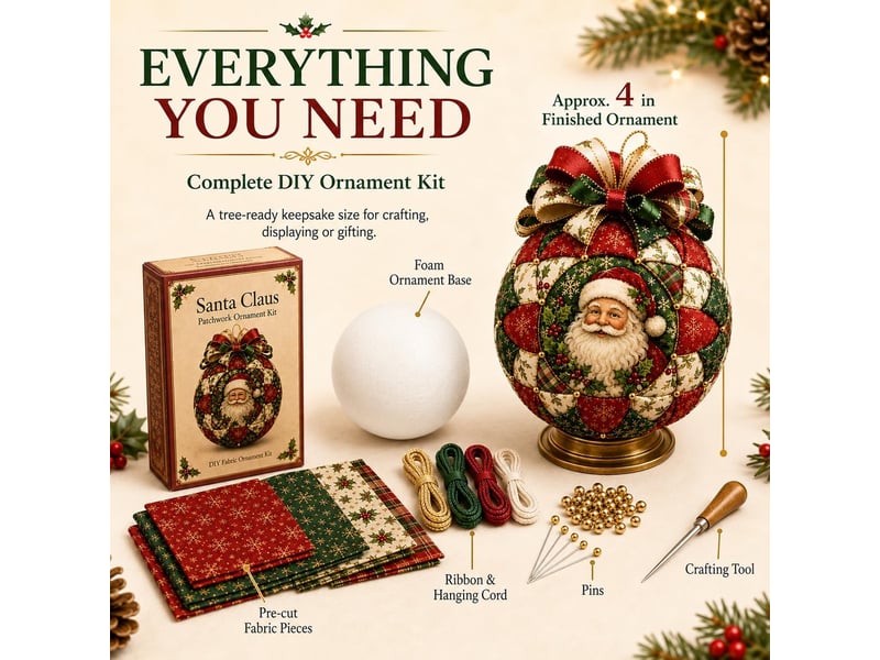  Kit diy noël sans couture, ornement patchwork pour sapin avec tissu, perles et ruban, décoration créative fait main, bonhomme en pain d'épices  - Conforama E