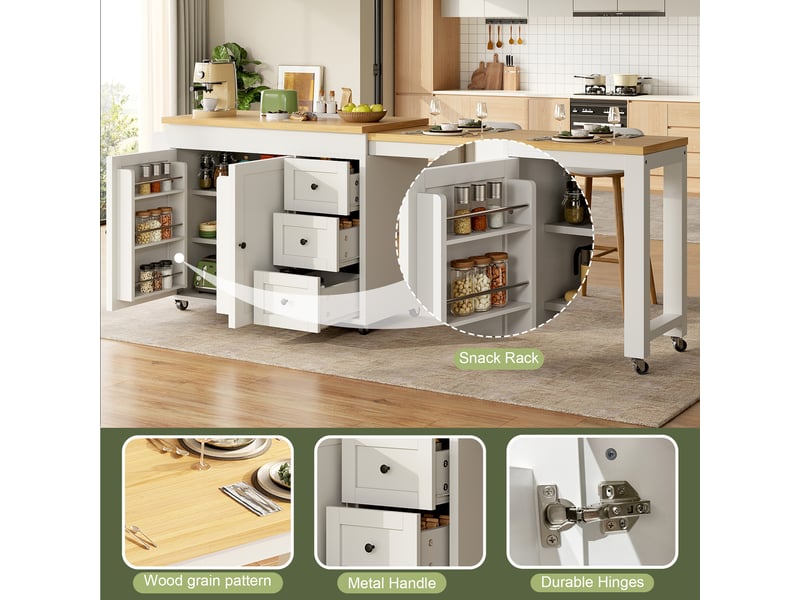  Îlot de cuisine, 116x45x89 cm, rangement intégré, tiroirs, en métal, bicolore cao-N620DT260611W-conf-NEW - Conforama E