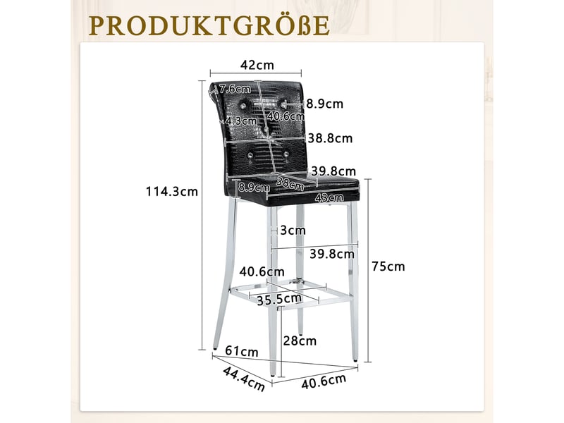  Tabourets de bar lot de 2 avec dossier haut et repose-pieds - lpospi - métal chromé, simili cuir effet croco - noir  - Conforama D
