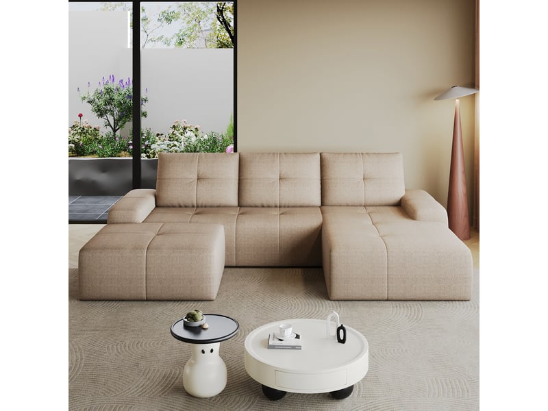  Canapé d’angle 4 places avec ottomane en tissu kaki, 262x172x82 cm  - Conforama C