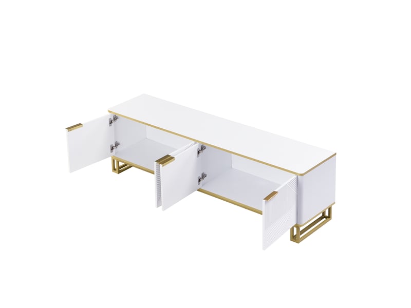  Meuble tv bas 160 x 37,5 x 48 cm – 4 portes, design géométrique moderne et rangement optimisé  - Conforama E
