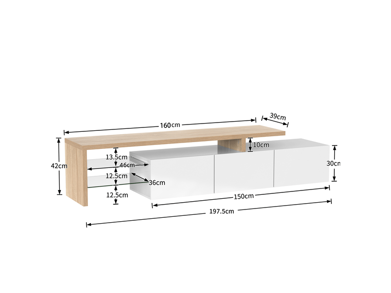  Meuble tv modenvie moderne 197,5 x 39 x 42 cm mdf et verre blanc et décor bois led 7 couleurs  - Conforama C