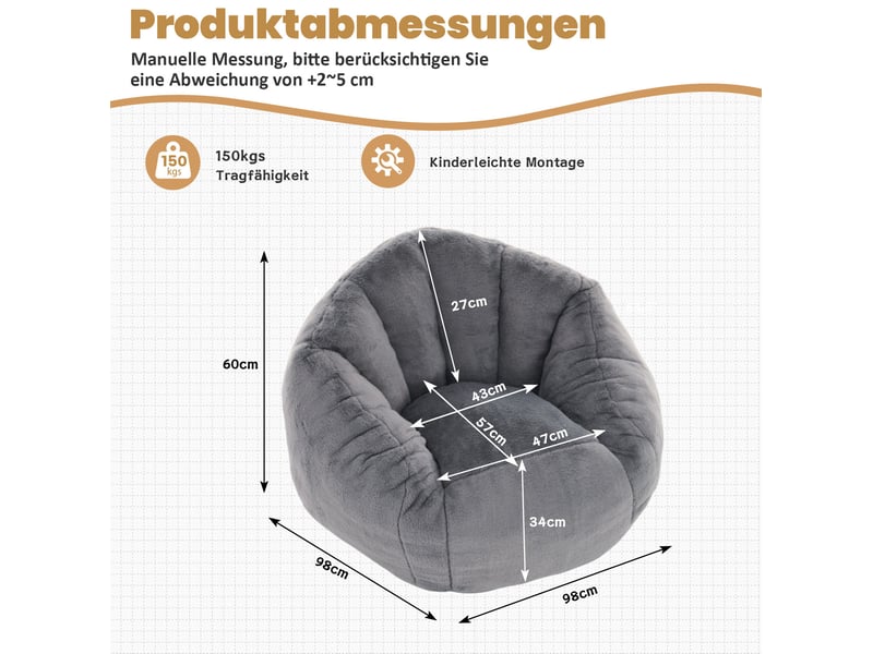  Fauteuil pouf modenvie en mousse à mémoire de forme gris pour adultes et enfants 98 x 98 x 60 cm  - Conforama C