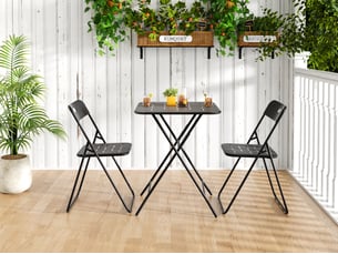 Salon de jardin pliant,60x60x73 cm,3 pièces avec 2 chaises et table,acier,noir