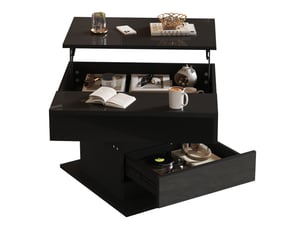 Table basse 70x70x45 cm avec plateau pivotant et rangement, aggloméré, noir