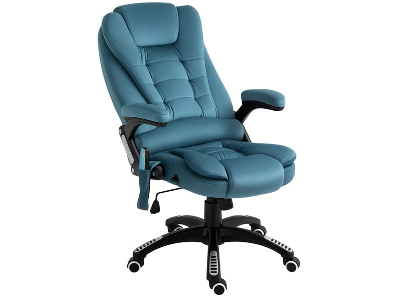  Fauteuil bureau massantchauffant, hauteur réglable, dossier inclinable, télécommande, pivotant 360°, polyester bleu.  - Conforama B
