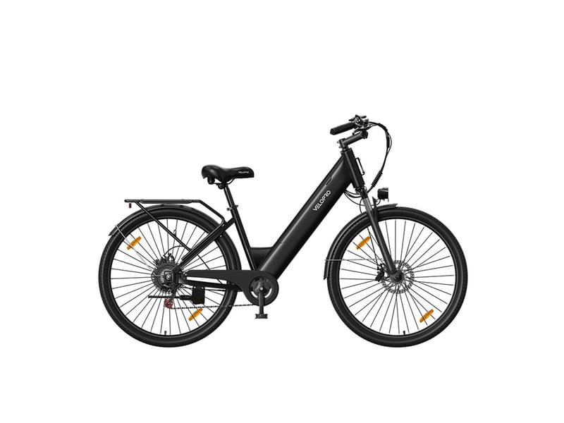 Velopro c1 vélo électrique 250w 36v 13ah 27.5*1.95 cadre ouvert adulte vélo de ville pour trajets quotidiens avec porte-bagons arrière écran lcd couleur capteur de vitesse frein à disque mécanique 7 vitesses 25kmh - Conforama B