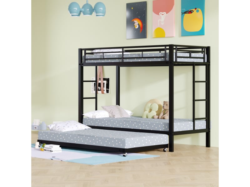  Lit superposé 90x200 cm coloris noir métal lit enfant noir - Conforama E